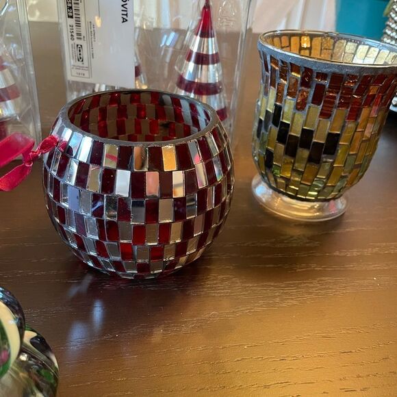 IKEA Glass Tree Ornaments Mosaic Candle Holders Blown Glass Tree Ornament LOT - Picture 6 of 13